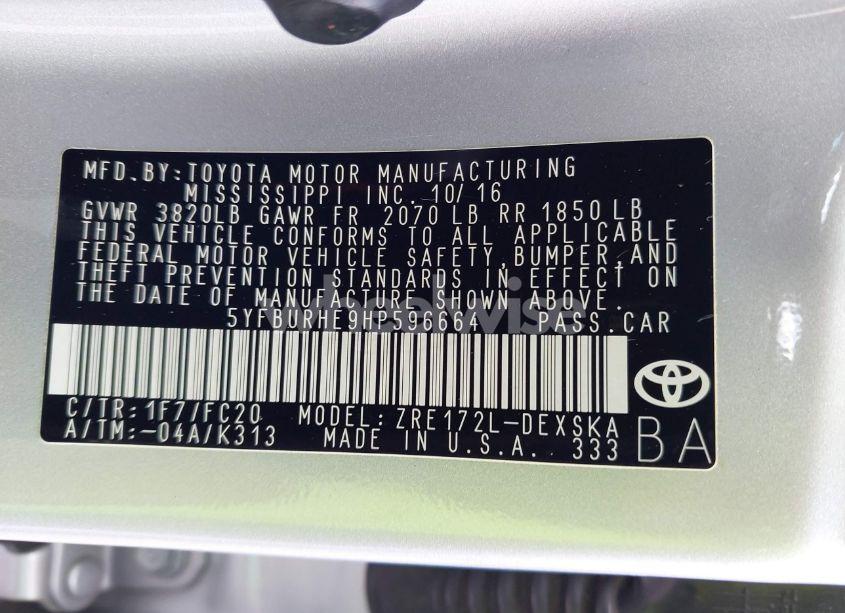 Photo 9 of 2017 Toyota Corolla SE SPECIAL EDITION (VIN 5YFBURHE9HP596664)