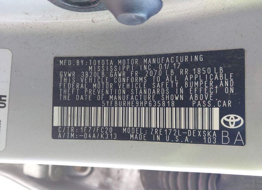 Photo 9 of 2017 Toyota Corolla SE SPECIAL EDITION (VIN 5YFBURHE9HP635818)