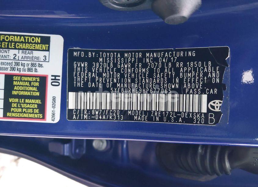 Photo 9 of 2017 Toyota Corolla SE (VIN 5YFBURHE9HP677065)