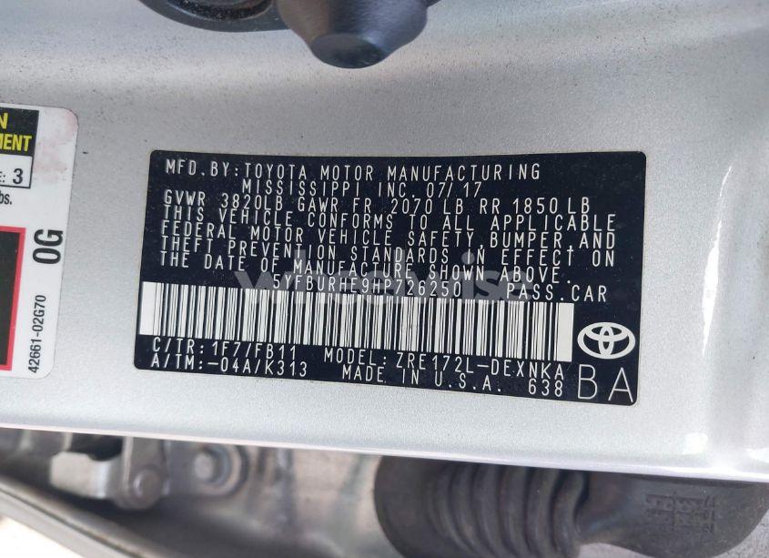 Photo 9 of 2017 Toyota Corolla LE (VIN 5YFBURHE9HP726250)