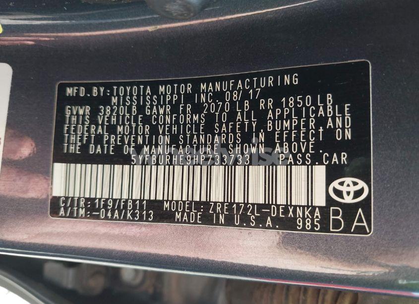 Photo 9 of 2017 Toyota Corolla LE (VIN 5YFBURHE9HP733733)