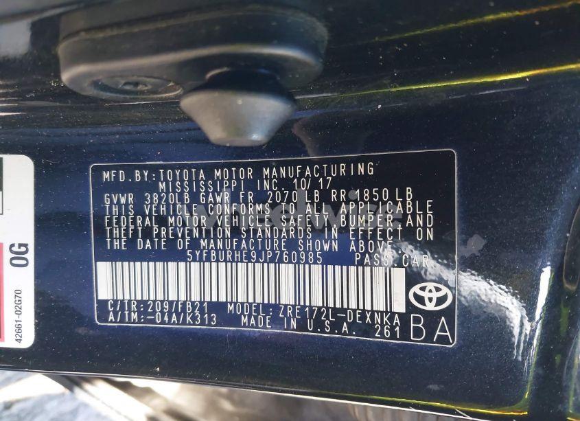 Photo 9 of 2018 Toyota Corolla LE (VIN 5YFBURHE9JP760985)