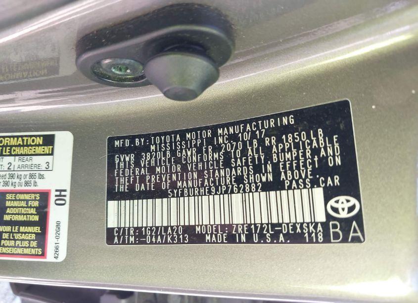 Photo 9 of 2018 Toyota Corolla XSE (VIN 5YFBURHE9JP762882)