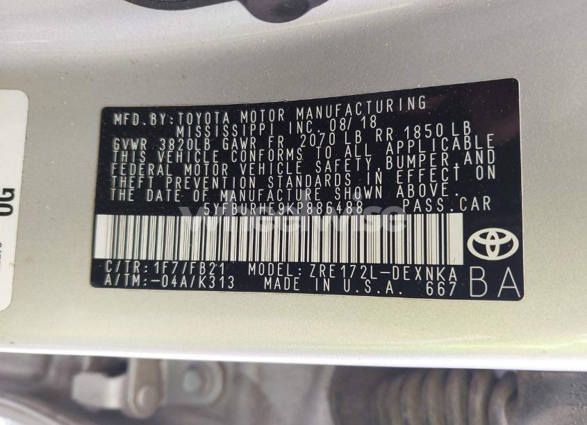 Photo 9 of 2019 Toyota Corolla LE (VIN 5YFBURHE9KP886488)