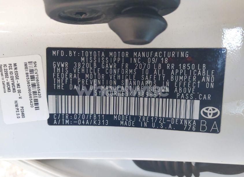 Photo 9 of 2019 Toyota Corolla L/LE/XLE/SE/XSE (VIN 5YFBURHE9KP889651)