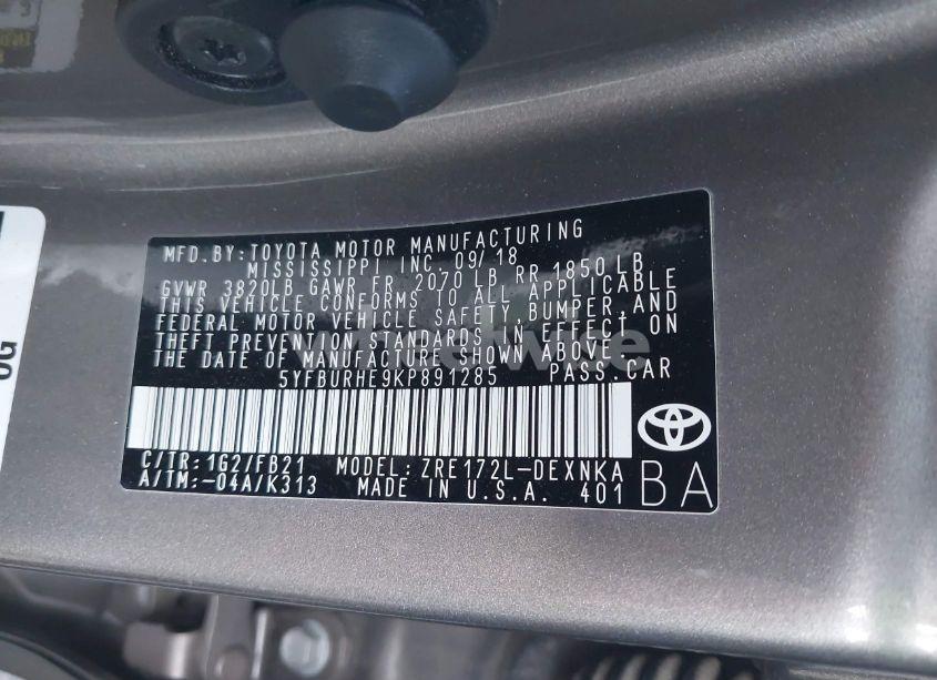 Photo 9 of 2019 Toyota Corolla LE (VIN 5YFBURHE9KP891285)