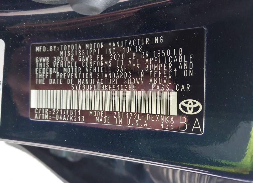 Photo 9 of 2019 Toyota Corolla LE (VIN 5YFBURHE9KP910269)