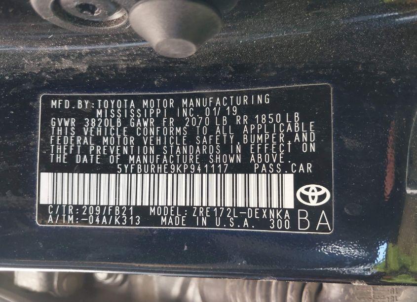 Photo 9 of 2019 Toyota Corolla LE (VIN 5YFBURHE9KP941117)