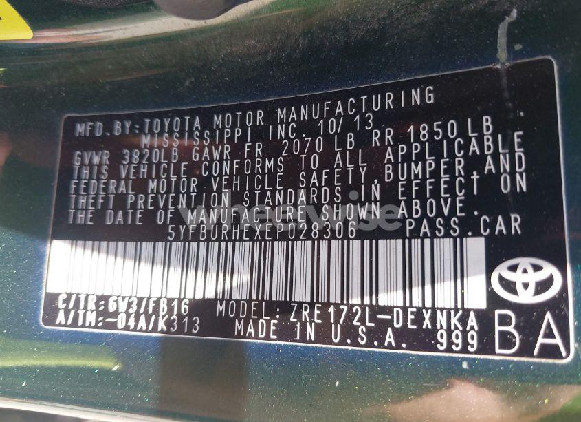 Photo 9 of 2014 Toyota Corolla LE (VIN 5YFBURHEXEP028306)