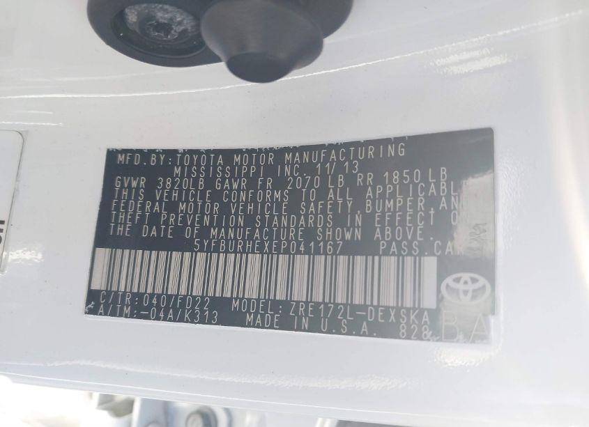 Photo 9 of 2014 Toyota Corolla L/LE/LE PLS/PRM/S/S PLS (VIN 5YFBURHEXEP041167)