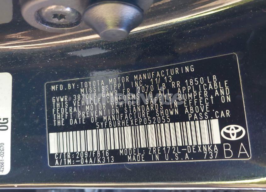 Photo 9 of 2014 Toyota Corolla LE (VIN 5YFBURHEXEP052055)