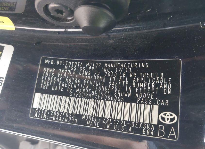 Photo 9 of 2014 Toyota Corolla S PLUS (VIN 5YFBURHEXEP066005)