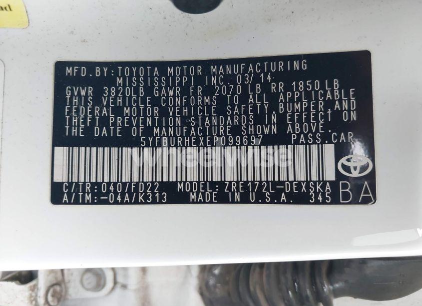 Photo 9 of 2014 Toyota Corolla S PLUS (VIN 5YFBURHEXEP099697)