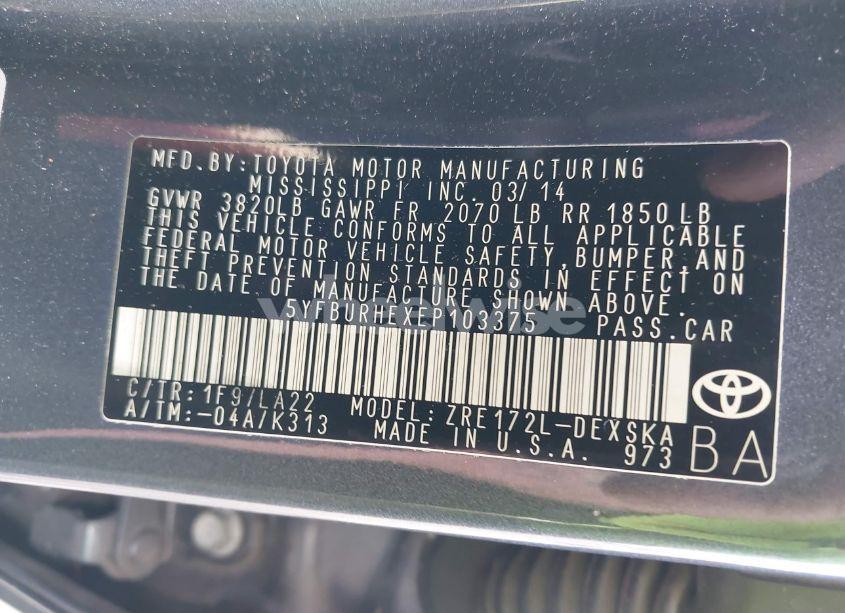 Photo 9 of 2014 Toyota Corolla S PREMIUM (VIN 5YFBURHEXEP103375)