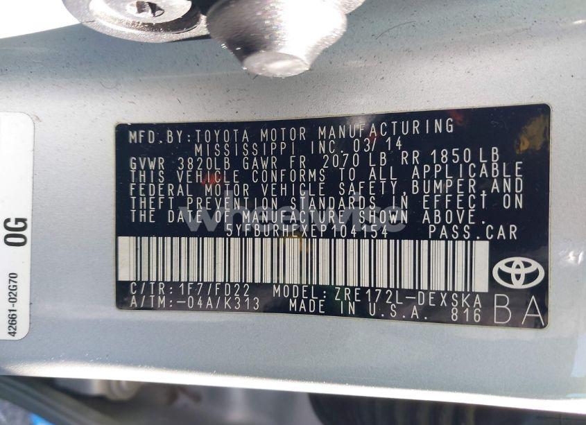 Photo 9 of 2014 Toyota Corolla S (VIN 5YFBURHEXEP104154)