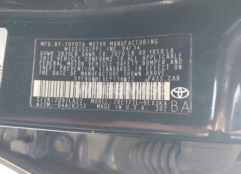 Photo 9 of 2014 Toyota Corolla S PREMIUM (VIN 5YFBURHEXEP118622)