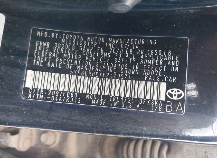 Photo 9 of 2014 Toyota Corolla S PLUS (VIN 5YFBURHEXEP170574)