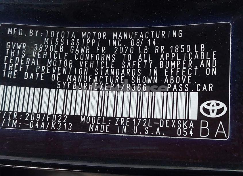 Photo 9 of 2014 Toyota Corolla S PLUS (VIN 5YFBURHEXEP178366)