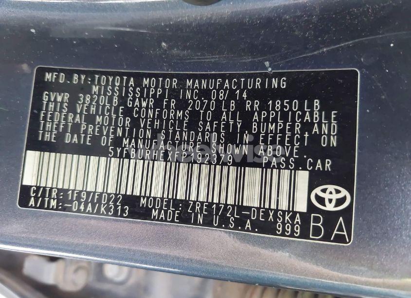 Photo 9 of 2015 Toyota Corolla S PLUS (VIN 5YFBURHEXFP192379)