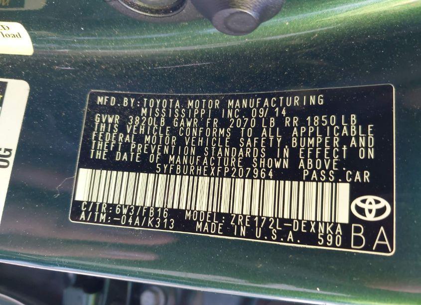 Photo 9 of 2015 Toyota Corolla LE (VIN 5YFBURHEXFP207964)