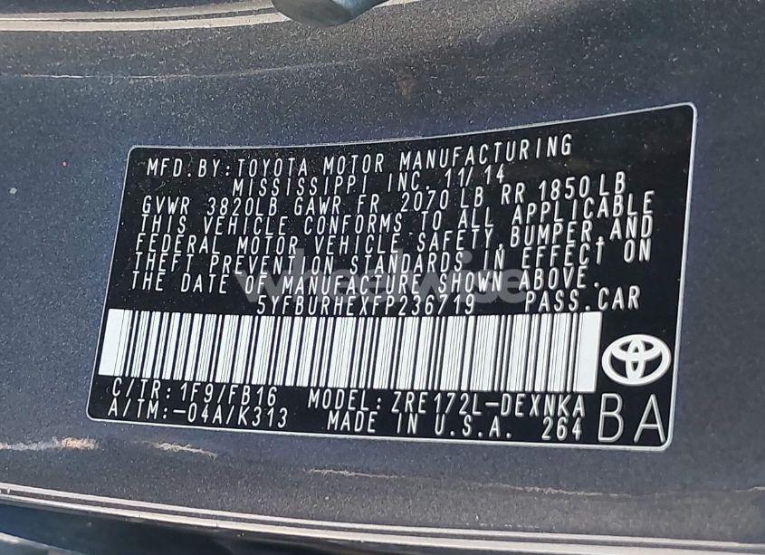 Photo 9 of 2015 Toyota Corolla LE (VIN 5YFBURHEXFP236719)