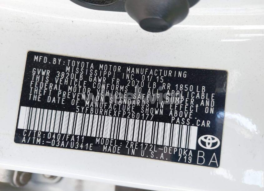 Photo 9 of 2015 Toyota Corolla L (VIN 5YFBURHEXFP260177)