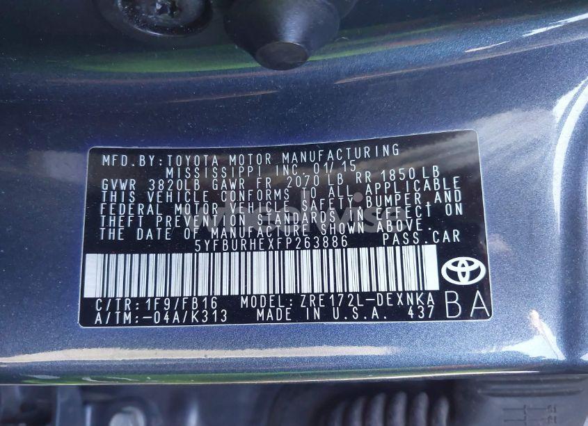 Photo 9 of 2015 Toyota Corolla LE (VIN 5YFBURHEXFP263886)