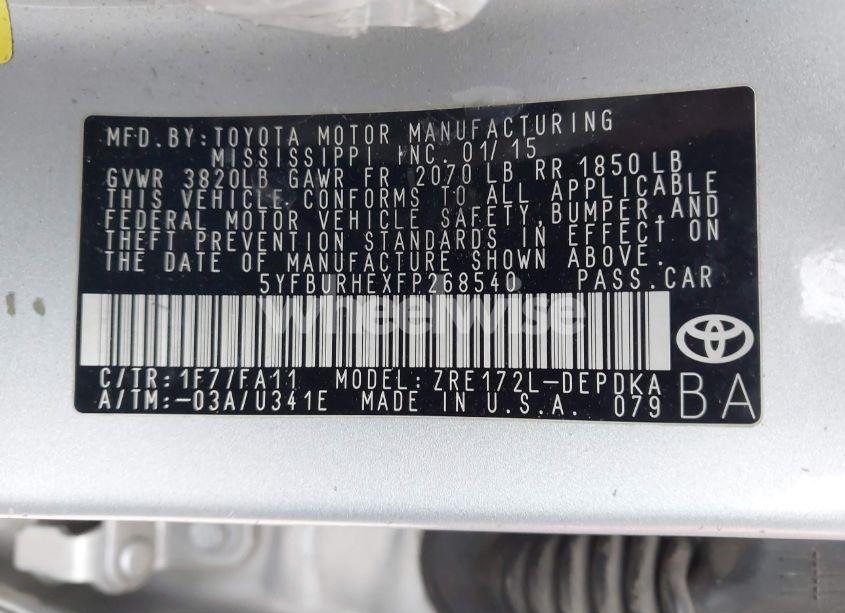 Photo 9 of 2015 Toyota Corolla L (VIN 5YFBURHEXFP268540)