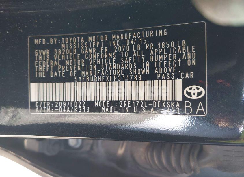 Photo 9 of 2015 Toyota Corolla S PLUS (VIN 5YFBURHEXFP311788)