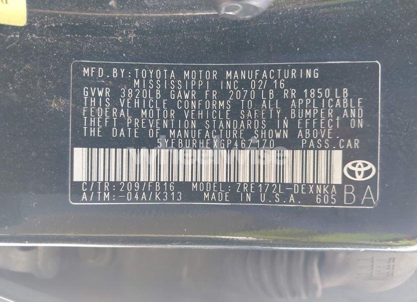 Photo 9 of 2016 Toyota Corolla LE PLUS (VIN 5YFBURHEXGP467170)