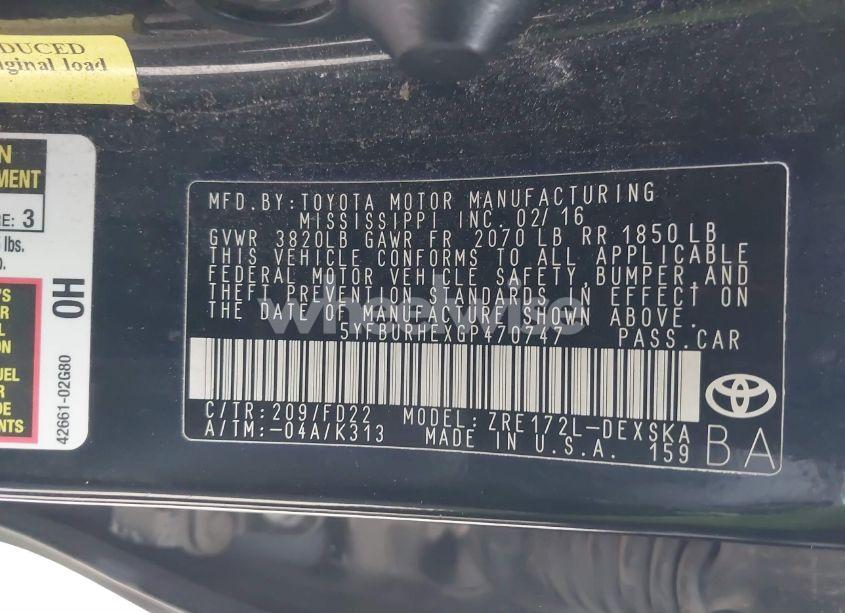 Photo 9 of 2016 Toyota Corolla S PLUS (VIN 5YFBURHEXGP470747)