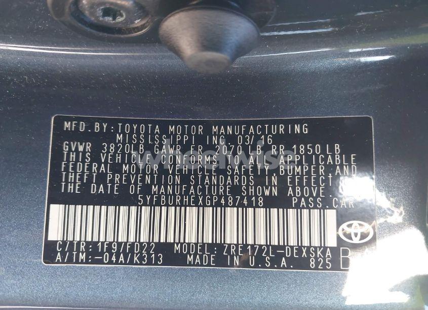 Photo 9 of 2016 Toyota Corolla S PLUS (VIN 5YFBURHEXGP487418)