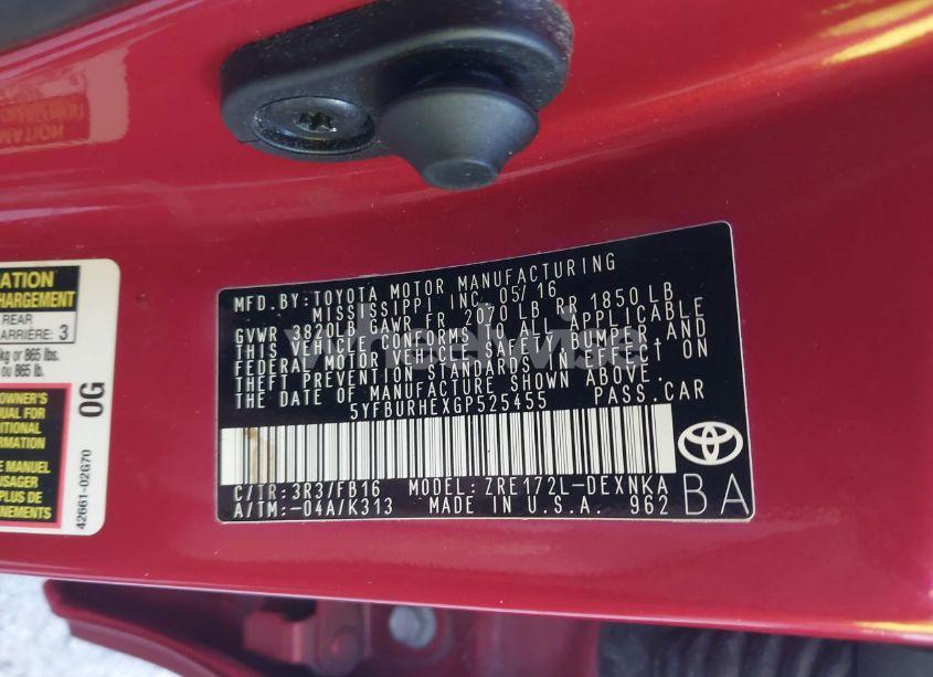 Photo 9 of 2016 Toyota Corolla LE (VIN 5YFBURHEXGP525455)