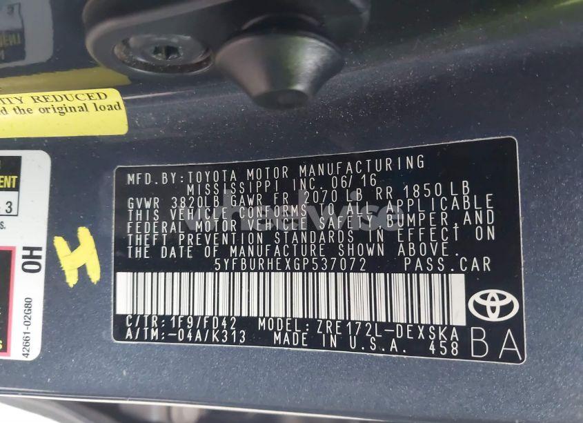 Photo 9 of 2016 Toyota Corolla S PLUS (VIN 5YFBURHEXGP537072)