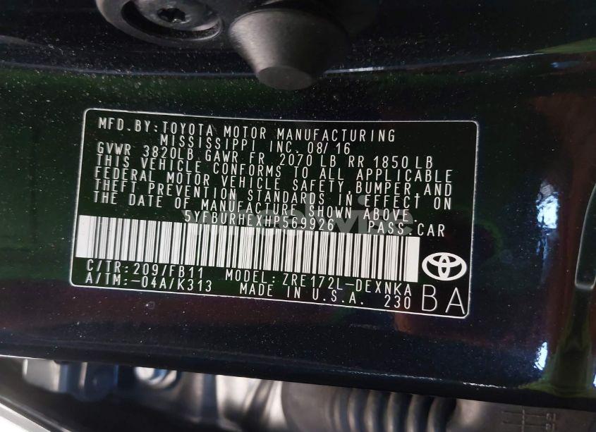 Photo 9 of 2017 Toyota Corolla LE (VIN 5YFBURHEXHP569926)