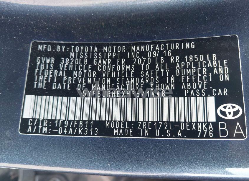 Photo 9 of 2017 Toyota Corolla LE (VIN 5YFBURHEXHP571448)