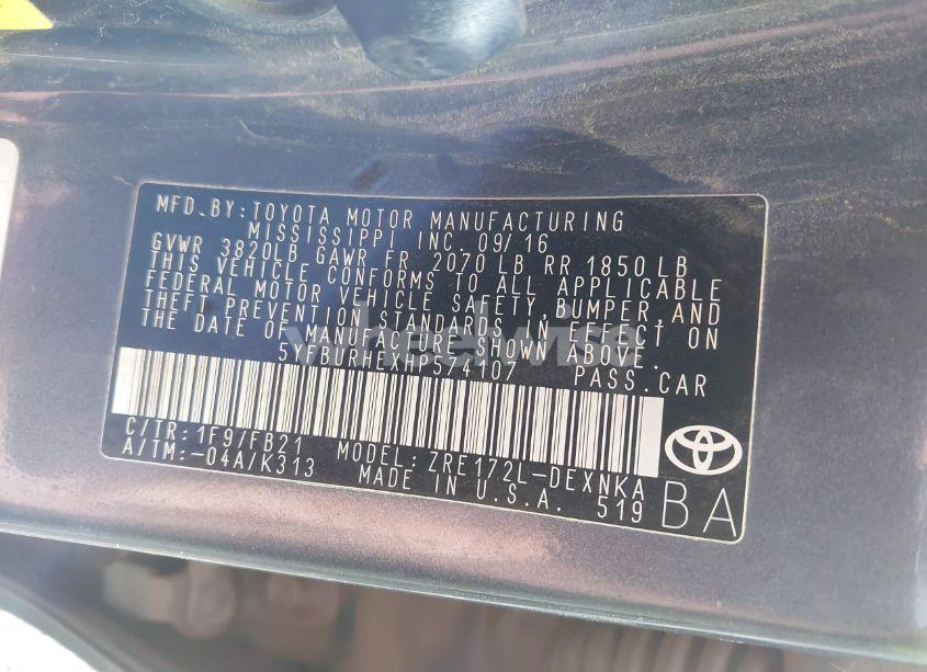 Photo 9 of 2017 Toyota Corolla LE (VIN 5YFBURHEXHP574107)