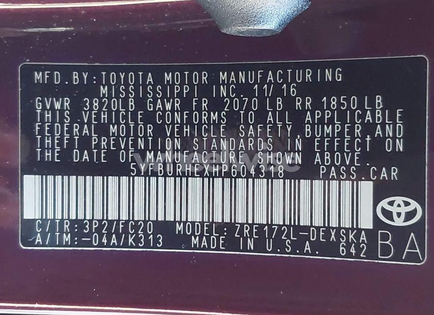 Photo 9 of 2017 Toyota Corolla SE SPECIAL EDITION (VIN 5YFBURHEXHP604318)