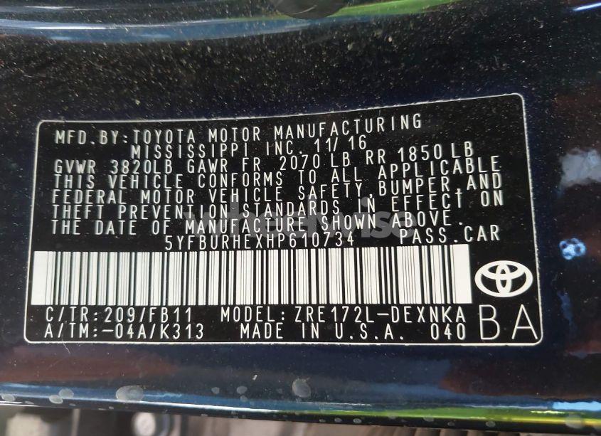 Photo 9 of 2017 Toyota Corolla LE (VIN 5YFBURHEXHP610734)