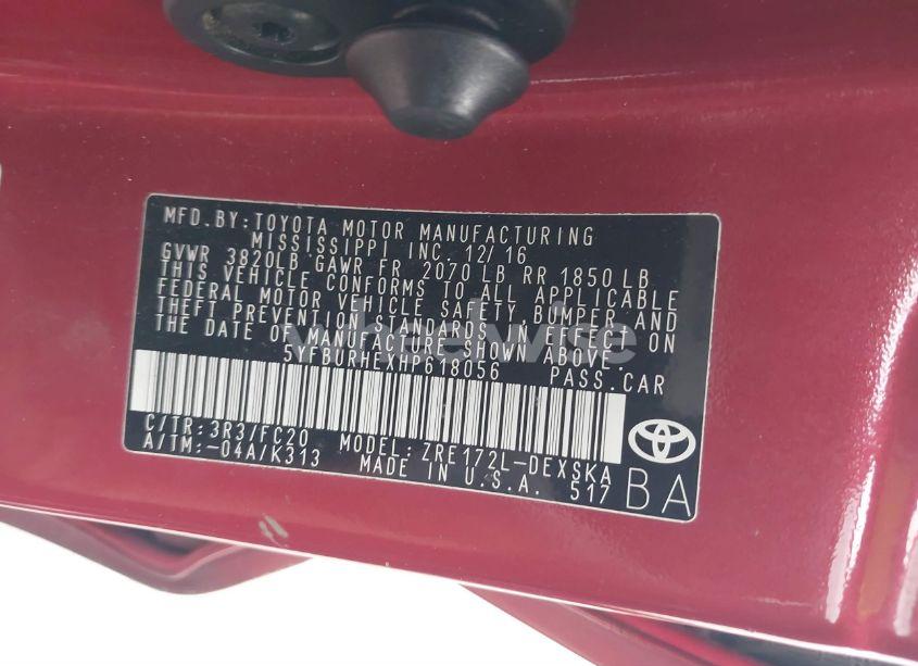 Photo 9 of 2017 Toyota Corolla SE (VIN 5YFBURHEXHP618056)