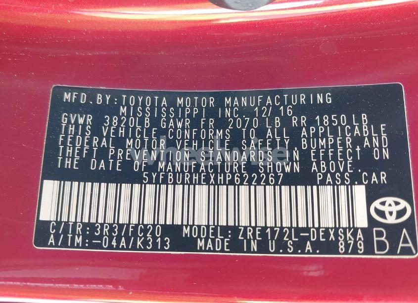 Photo 9 of 2017 Toyota Corolla (VIN 5YFBURHEXHP622267)