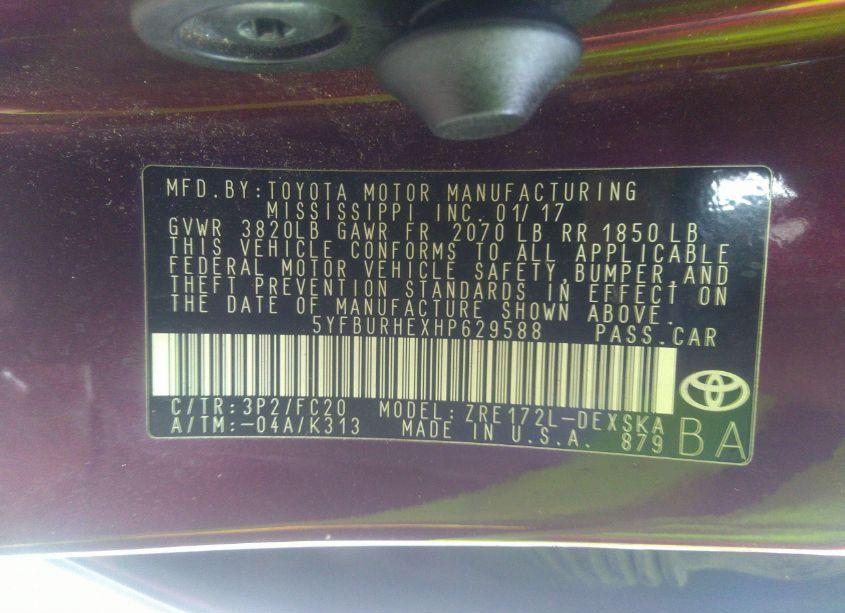 Photo 9 of 2017 Toyota Corolla SE SPECIAL EDITION (VIN 5YFBURHEXHP629588)