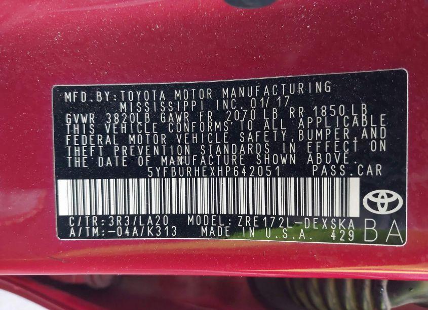 Photo 9 of 2017 Toyota Corolla XSE (VIN 5YFBURHEXHP642051)