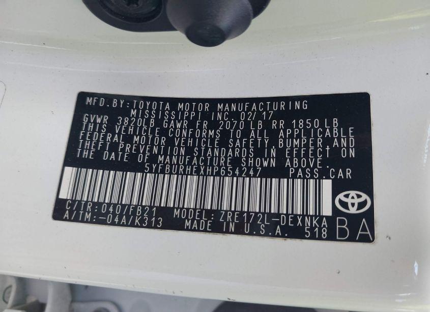 Photo 9 of 2017 Toyota Corolla LE (VIN 5YFBURHEXHP654247)