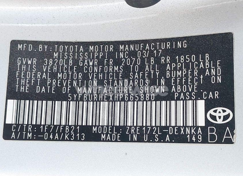 Photo 9 of 2017 Toyota Corolla L/LE/XLE/SE/XSE (VIN 5YFBURHEXHP665880)