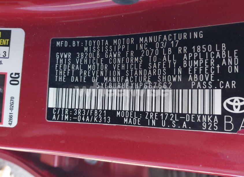 Photo 9 of 2017 Toyota Corolla LE (VIN 5YFBURHEXHP667662)