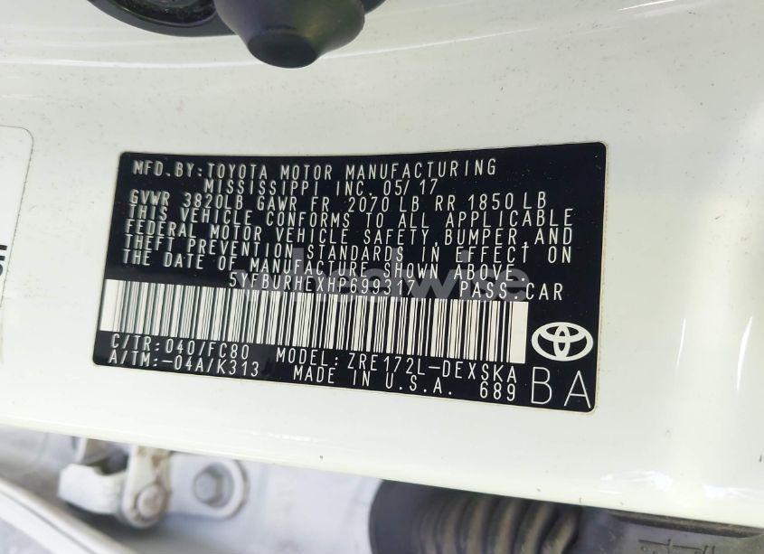 Photo 9 of 2017 Toyota Corolla SE (VIN 5YFBURHEXHP699317)