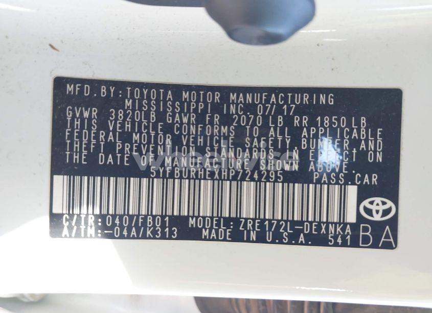 Photo 9 of 2017 Toyota Corolla LE (VIN 5YFBURHEXHP724295)