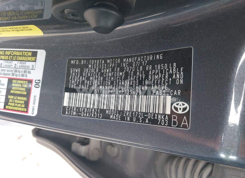 Photo 9 of 2017 Toyota Corolla LE (VIN 5YFBURHEXHP725429)