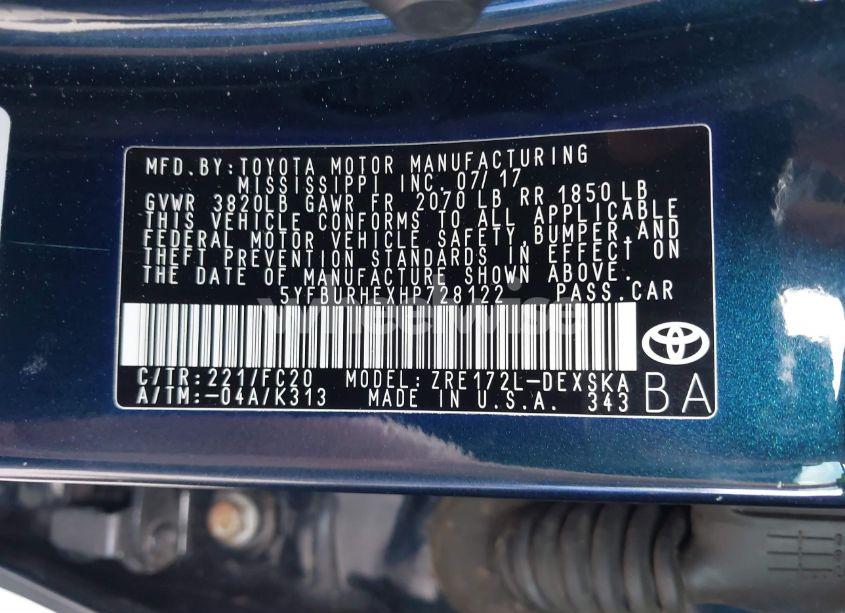 Photo 9 of 2017 Toyota Corolla SE (VIN 5YFBURHEXHP728122)